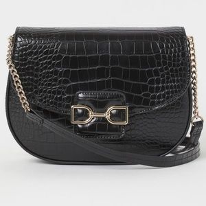 H&M black  faux croc leather Crossbody with gold chain detailing